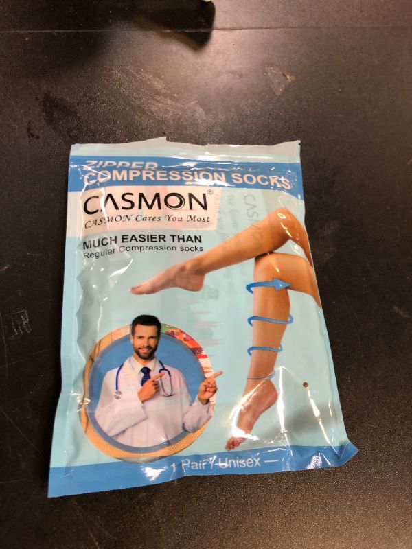 Photo 1 of CASMON 15-20mmHg Zipper Compression Socks for Women and Men, Knee High Compression Stockings, Medical Closed Toe Support Socks for Varicose Veins, Post-Surgery, Swelling, Nurses, Pregnancy (1 Pair)