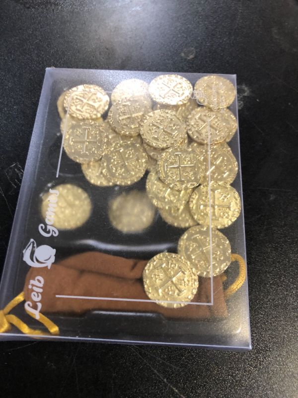 Photo 1 of Gold Metal Pirate Coins - 35 Gold Treasure Coin Set, Metal Replica Spanish Doubloons for Board Games, Tokens, Toys, Cosplay - Realistic Money Imitation, Pirate Treasure Chest, Medium Size 7/8"
