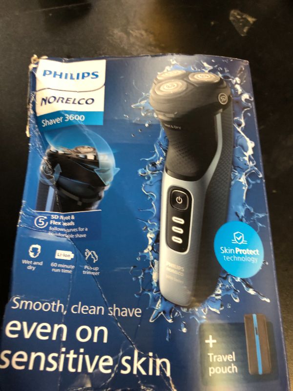 Photo 1 of Philips Norelco Shaver 3600 Series, Wet and Dry Electric Shaver, P-Cap, Travel Pouch, Storm Blue, Model S3243/91LPNPMEH9313477
