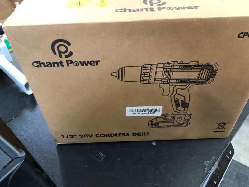 Photo 1 of C P CHANTPOWER Cordless Drill 20V MAX Lithium-ion Drill Driver Set with Fast Charger, 1/2” (13 mm) Matal Chuck, 23+1 Clutch, Dual Speed for Drilling Wood, Metal, Canvas Bag, Flexible Shafts Included