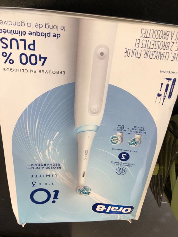 Photo 1 of Oral-B iO Deep Clean Rechargeable Electric Powered Toothbrush, White with iO Series 3 Limited, 2 Brush Heads and Travel Case - Pressure Sensor to Protect Gums - 3 Cleaning Settings - 2 Minute Timer