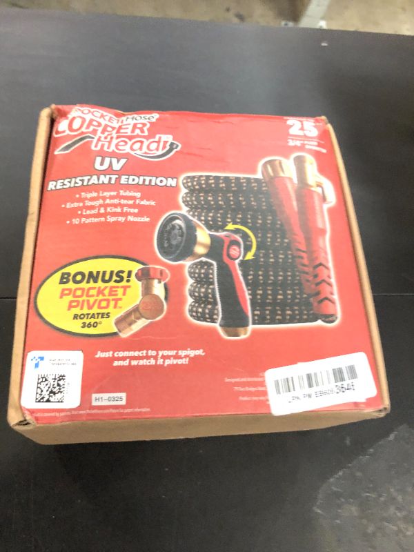 Photo 1 of Pocket Hose Copper Head w/New Pocket Pivot Expandable Garden Hose 25 FT, AS-SEEN-ON-TV, Swivels 360°, Advanced Tri-Tex Tubing & Force Field Jacket, 3X Stronger, Lead-Free, No-Kink, Anti-Burst w/APT