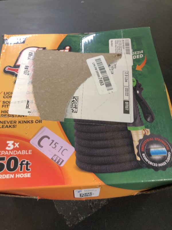 Photo 1 of Flexi Hose Upgraded Expandable Garden Hose 50 ft Extra Strength 3/4 Solid Brass Fittings - The Ultimate No-Kink Flex 50 ft Water Hose (Black, 50FT)