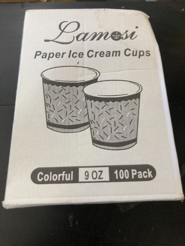 Photo 1 of Lamosi Ice Cream Cups - 100 Count - 9 oz Disposable Paper Ice Cream Sundae Bowls, Party Supplies Food Containers for Dessert Snack Frozen Yogurt Soup