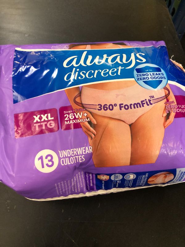 Photo 1 of Always Discreet Adult Incontinence Underwear for Women and Postpartum Underwear, XXL, Up to 100% Bladder Leak Protection, 13 CT