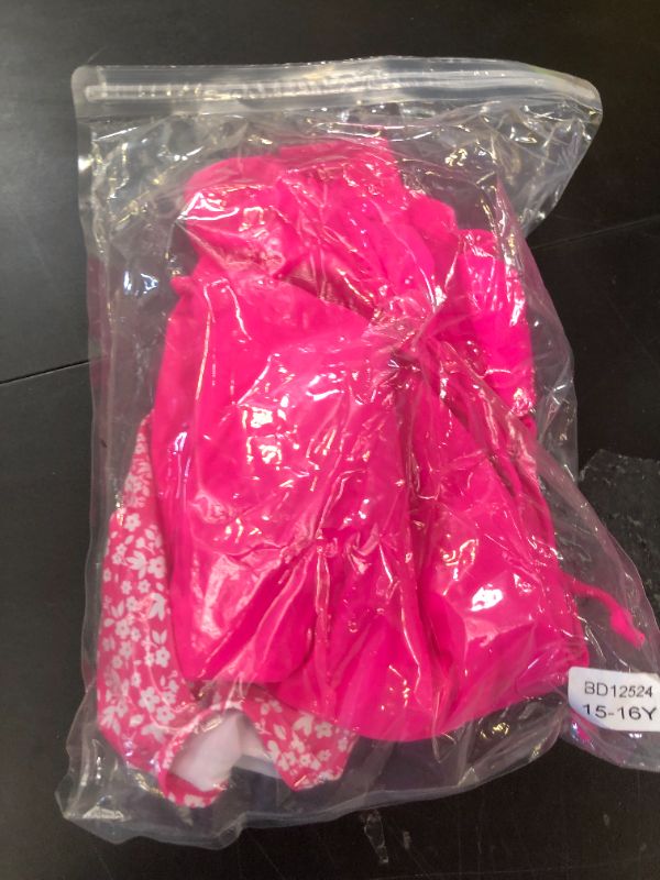 Photo 1 of Queenstyle Teen Girls' Swimsuit Size 14-16 Hot Pink Floral High Waist Tankini