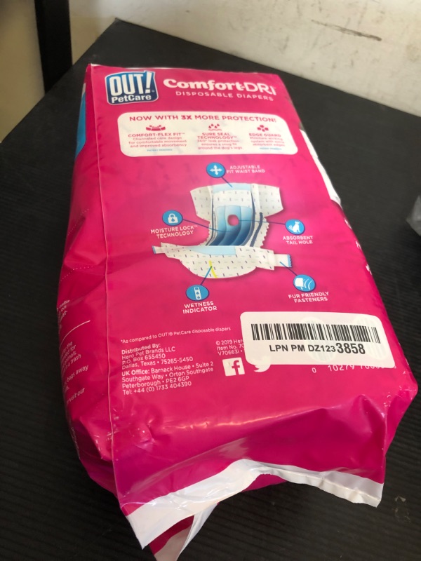 Photo 1 of OUT! Petcare Disposable Dog Diapers Female, Potty Training, Female Dog Diapers, Puppy Training, Pet Supplies, For Incontinence, Puppy Essentials, 18”-25” Waist, Medium/Large, 14 Count