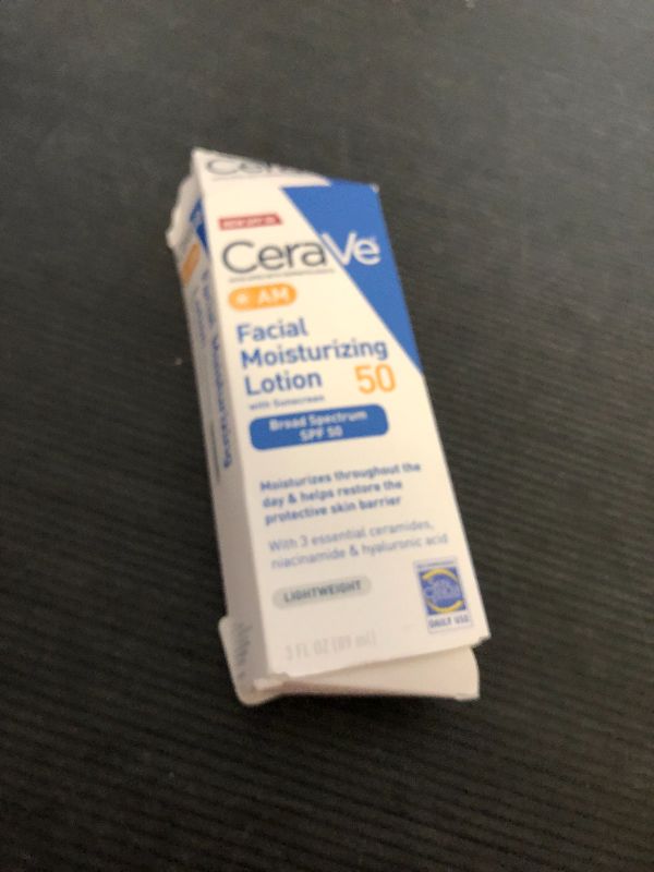 Photo 1 of CeraVe AM Facial Moisturizing Lotion SPF 50, Face Moisturizer with SPF, Hyaluronic Acid, Niacinamide & Ceramides, Non-Greasy, Blends Seamlessly With No White Cast, Non Comedogenic Sunscreen, 3 Oz
