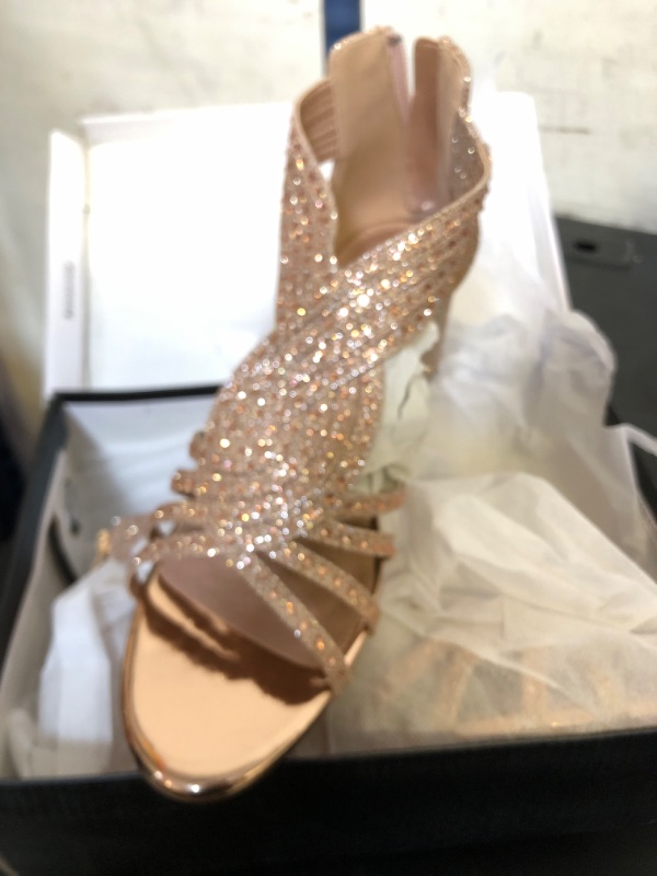 Photo 1 of Gufobela Women Wedge Sandals Sparkly Rhinestone Open Toe Fashion Dressy Sandals Women Bling Sandals Bridesmaid Shoe Evening Wedding Prom Shoes (1121 Champagne 9)
