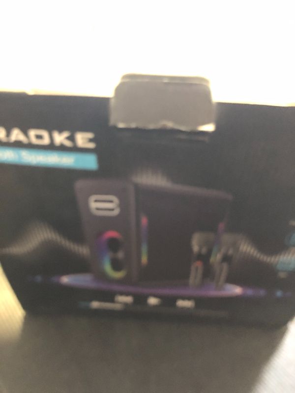 Photo 1 of Karaoke Machine with Two Wireless Microphones, Powerful Portable Bluetooth Speaker for Adults & Kids, PA System with 2 Voice Mode, LED Lights, Supports BT/TWS/AUX/USB/TF for Party (Black)