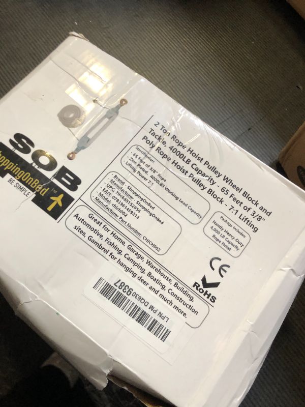 Photo 1 of Block and Tackle Pulley System for Lifting Objects - SoB 4000LB Breaking Strength with 65 Feet of 3/8" Rope - 7:1 Lifting Power - Heavy Duty Rope Hoist Pulley System for Garage Warehouse Construction