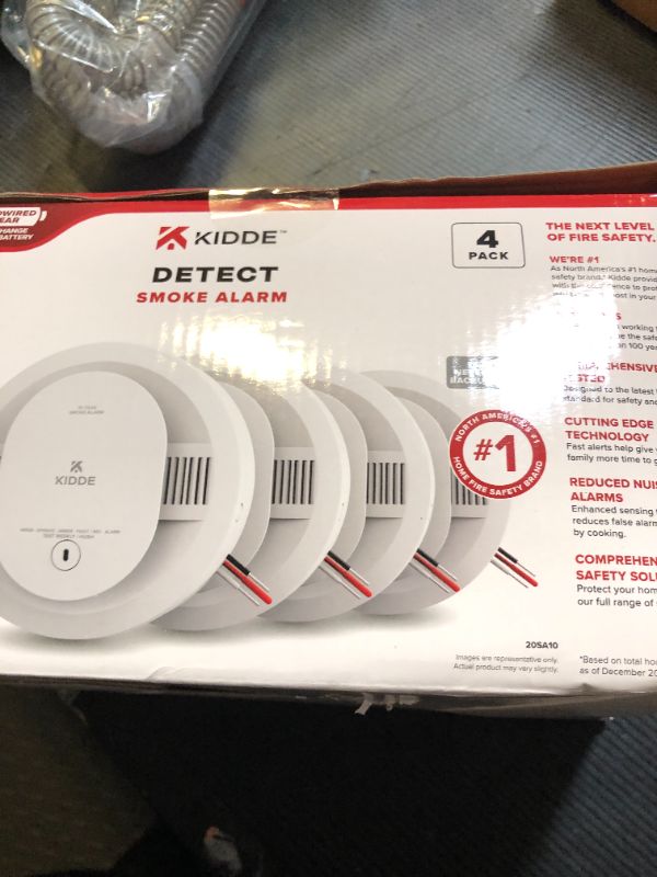 Photo 1 of Kidde Hardwired Smoke Detector, 10-Year Battery Backup, Interconnectable, LED Warning Light Indicators, 4 Pack