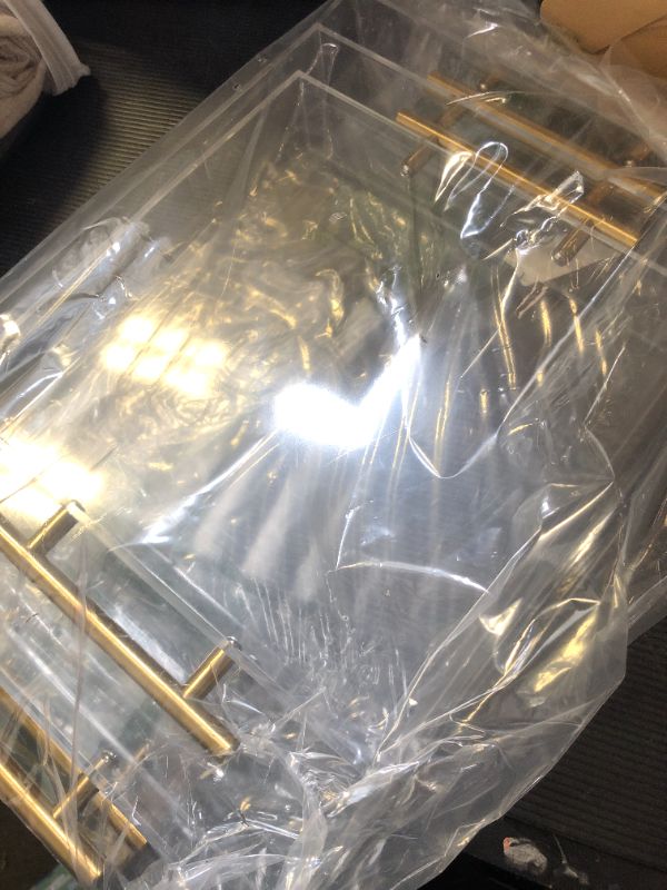 Photo 1 of Vevitts 3 Pack Clear Acrylic Serving Tray with Gold Handles Serving Tray Spill Proof Acrylic Bathroom Decorative Tray Organizer for Coffee Table Countertop Appetizer Breakfast Vanity