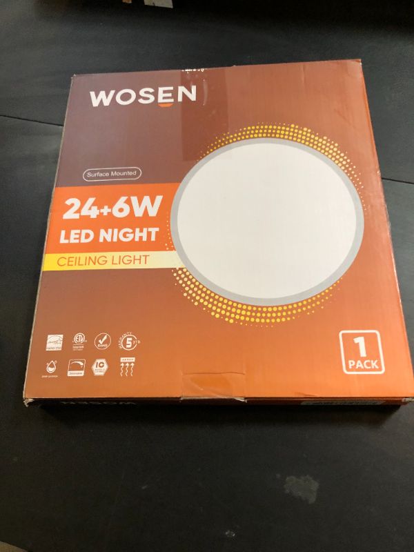 Photo 1 of 1 Pack 12 Inch White LED Flush Mount Ceiling Light with Night Light 2000K, 3000K-6000K 5 Color Temperature 24W 2400LM Ultra-Slim Ceiling Light Fixture with Remote, Round Ceiling Lights for Bedroom