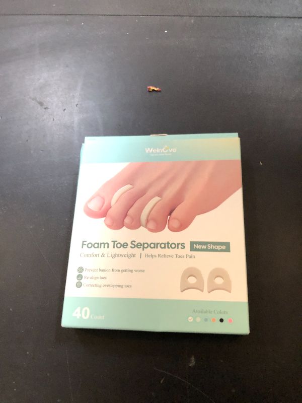 Photo 1 of Welnove Foam Toe Separators - 40 Pack Toe Spacers for Corn, Blister, and Hammer Toe Relief - Breathable, Adhesive Options for Pain from Bunions, and Toe Overlap, Toe Spacers for Men