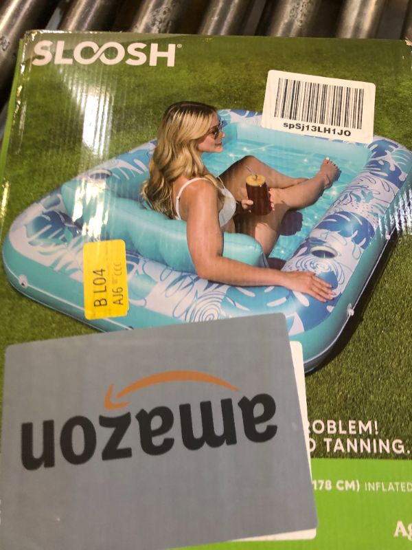 Photo 1 of SLOOSH Inflatable Tanning Pool Lounger Float, 70" x 46" Pool Floats Adult with Pillow, 4 in 1 Suntan Tub Raft Floatie,Sunbathing Bed Lounge for Water Blow Up Kids Ball Pit Party Gifts, L-Blue