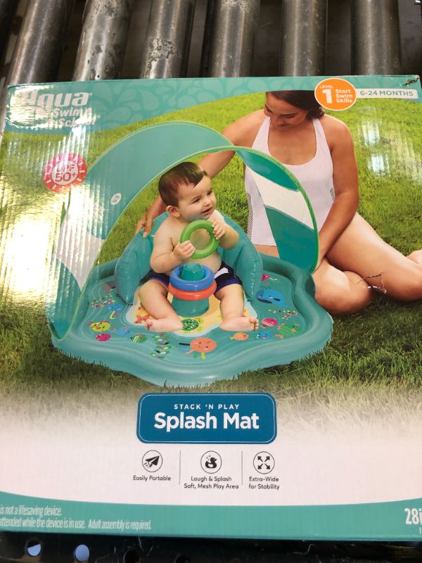 Photo 1 of SwimSchool Baby Splash Play Mat with Adjustable Canopy – Inflatable Play Pool for Babies & Infants with Backrest – Includes Baby Water Toy Rings