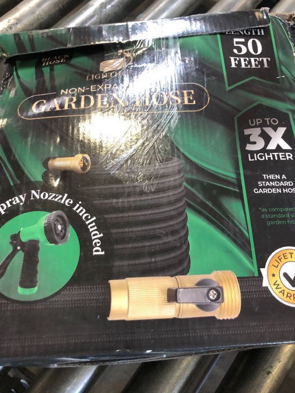 Photo 1 of LightHose Garden Hose, NON-EXPANDABLE Garden Hose, Super Light Weight Hose, No Burst, 3/4 inch Solid Brass Connectors, 50 Ft, Black