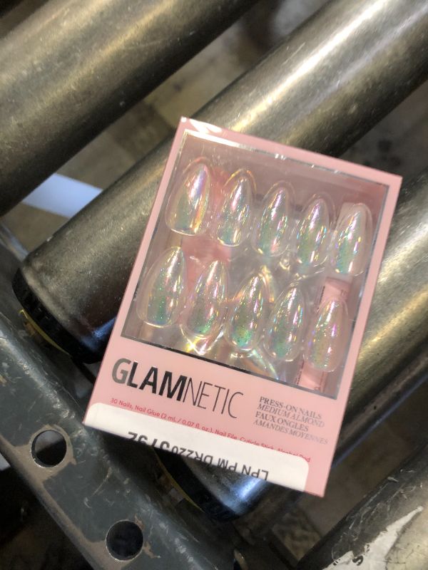 Photo 1 of Glamnetic Press On Nails - Stardust | Medium Pointed Almond, Holographic Fake Nails, Reusable | 15 Sizes - 30 Nail Kit with Glue