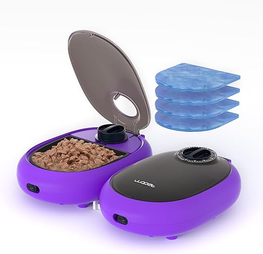 Photo 1 of WOPET Automatic Cat Feeder,48-Hour Timer Cat Bowl with Ice Gel Pack Refrigeration Function,Perfect for Puppies and Kittens in Yogurt,Can,and Wet Food Feeding,White