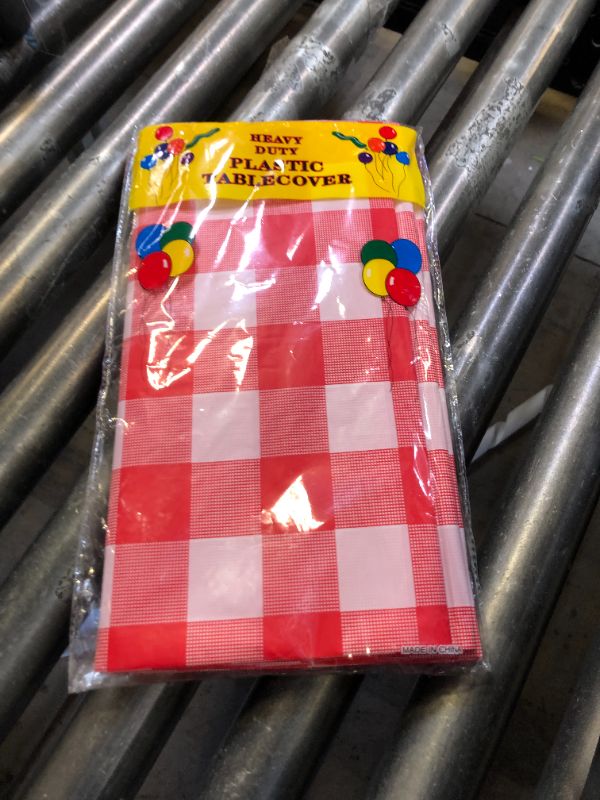Photo 1 of Grandipity 12 Pack Premium Disposable Plastic Picnic Tablecloth 54 Inch. x 108 Inch. Decorative Rectangle Table Cover - Red Checkered Gingham