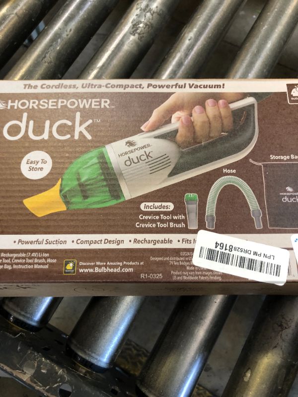 Photo 1 of Duck Compact Cordless Vacuum by Horsepower, Ultra-Powerful, Strong Suction, AS-SEEN-ON-TV, Easy To Store, Rechargeable. Home, Auto, Pet Hair, Fits In Tiny Crevices, Includes Hose, Crevice Tool & Brush