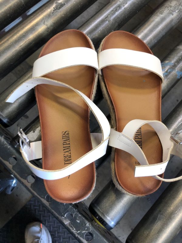 Photo 1 of DREAM PAIRS Women's Open Toe Platform Espadrille Wedge Sandals Comfortable One Band Dressy Casual Sandals for Women,Size 5,White/Pu,KATHY
