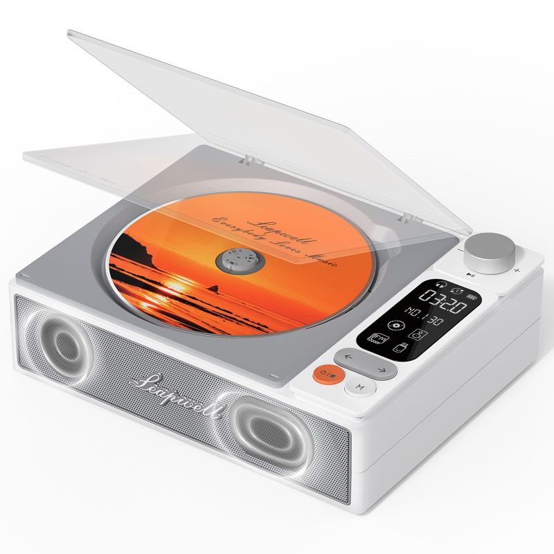 Photo 1 of Leapwell CD Player Portable Bluetooth Desktop CD Players for Home with Speakers Rechargeable Small Retro CD Player with LCD Screen Optical USB White