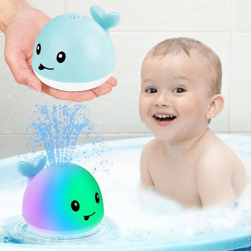 Photo 1 of Water Toys for Toddlers 1-3, Light Up Whale Water Spray Pool Toys for Infant 6-12 12-18 Months or Kids Ages 2-4, Rechargeable Blue