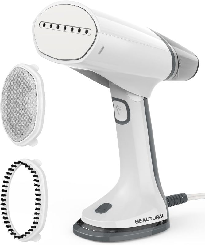 Photo 1 of BEAUTURAL Travel Steamer for Clothes Portable Mini with Dual Voltage, Foldable Handheld Garment Fabric Wrinkle Remover, 100-220V Steam Iron for Worldwide Use Such as Europe, 1.6 Pounds
