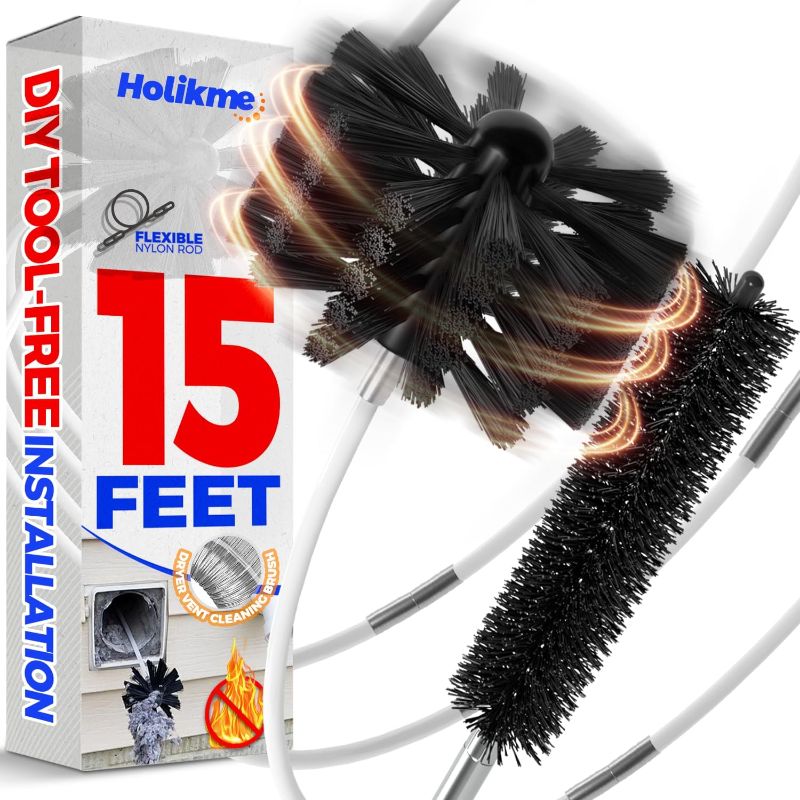 Photo 1 of 15 Feet Dryer Vent Cleaner Kit, Lint Remover, Extends Up to 15 Feet, Synthetic Brush Head, Use with or Without a Power Drill