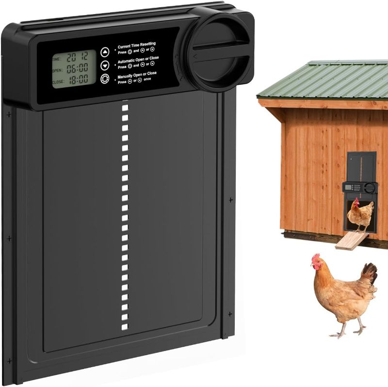 Photo 1 of Automatic Chicken Coop Door - Aluminum Auto Chicken Coop Opener with Anti-Pinch Sensor, Battery Powered Chicken Door with Smart Timer & LCD Display, Waterproof
