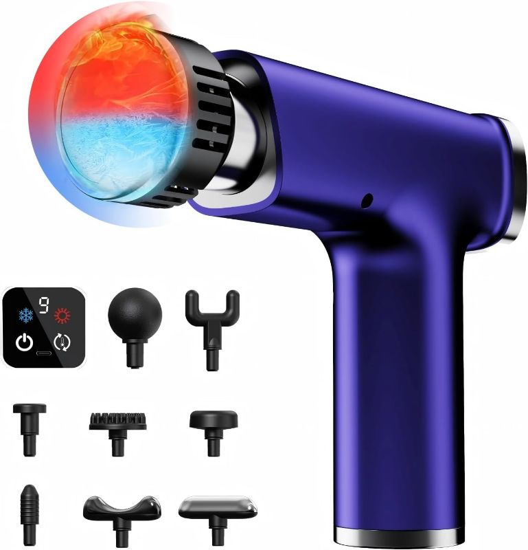 Photo 1 of Massage  With 9 Replacement Heads, Massage Gun with Heat and Cold, Deep Tissue Massager for Muscle Recovery, Handheld Electric Muscle Massager for Sore Muscles and Back Pain Relief,