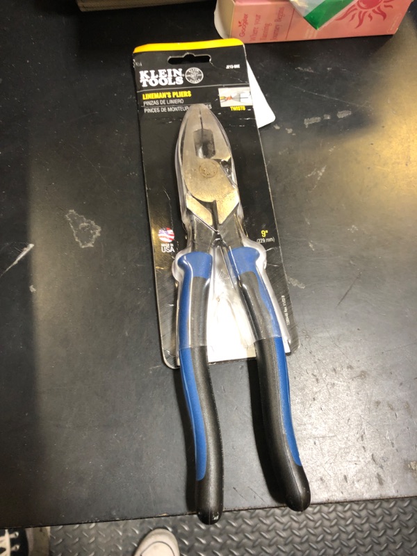 Photo 1 of Klein Tools J213-9NE Side Cutter Linemans Pliers, Made in USA, High Leverage, 9-Inch, Streamlined Design, Color Coded