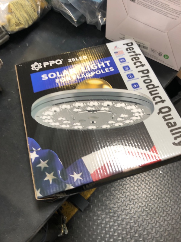 Photo 1 of PPQ Flag Pole Light Solar Powered, 1600 Lumen 29 LED Extra Bright Silver Flagpole Light 10000h Lifespan for 15-30 Ft Poles, Waterproof Lighting on Outdoor Pole Top, Long Hour Dusk to Dawn Auto On/Off