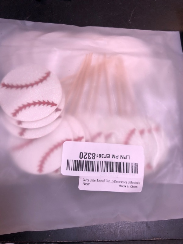 Photo 1 of 24pc Glitter Baseball Cupcake Toppers - Baseball Party Decorations, Player Toppers - Baby Shower Theme