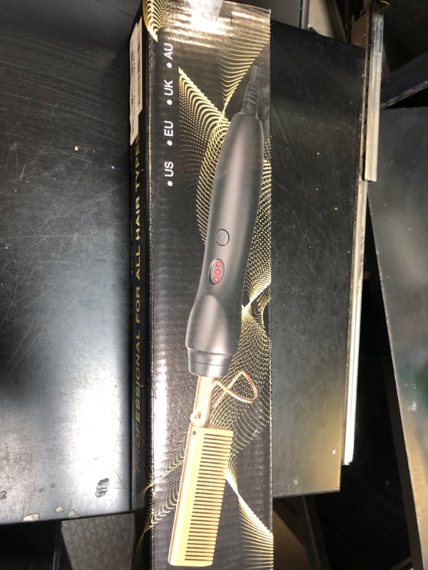 Photo 1 of W&K Hot Comb Electric Pressing Comb Straightening Comb, Hot Iron for Hair Heating Ceramic Comb - Gold, For Curly Hair, Hair Styling Tool