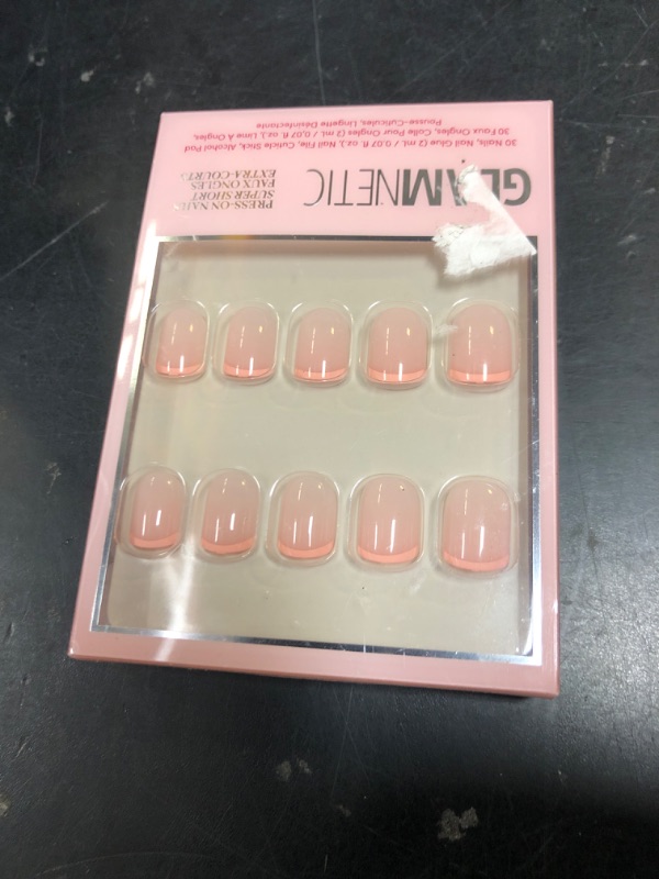 Photo 1 of Glamnetic Press On Nails - French Peach | Super Short Round Fake Nails with Peach French Tips and Glossy Finish, Reusable Spring Nails | 15 Sizes - 30 Nail Kit with Glue
