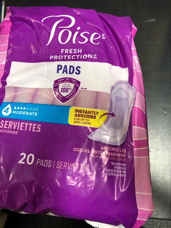 Photo 1 of Poise Incontinence & Postpartum Pads for Bladder Leaks, 4 Drop Moderate Absorbency, Regular Length, 20 Count, Packaging May Vary