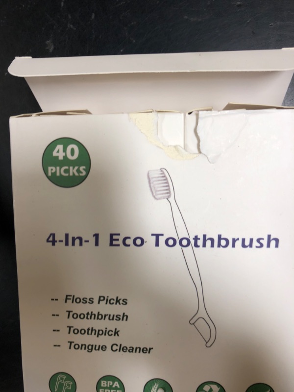Photo 1 of NUDUKO Travel Toothbrush Dental Floss Picks - 4 in 1 Biodegradable Disposable Toothbrushes with Tongue Scraper, Eco-Friendly Individually Wrapped Toothbrush for Adult Kids Travel Oral Care, 40 Pack