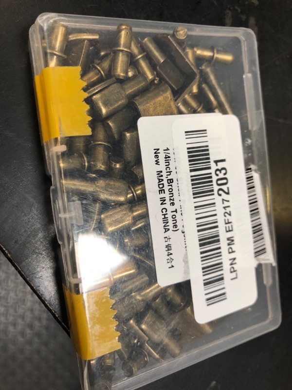 Photo 1 of 104Pcs Shelf Pins Pegs Kit,4 Styles Shelf Support Pegs,Bookshelf Pegs for Shelves,Cabinet Shelf Bracket Pegs Shelf Holders Pins for Kitchen Furniture & Closet (5mm & 1/4inch,Bronze Tone)