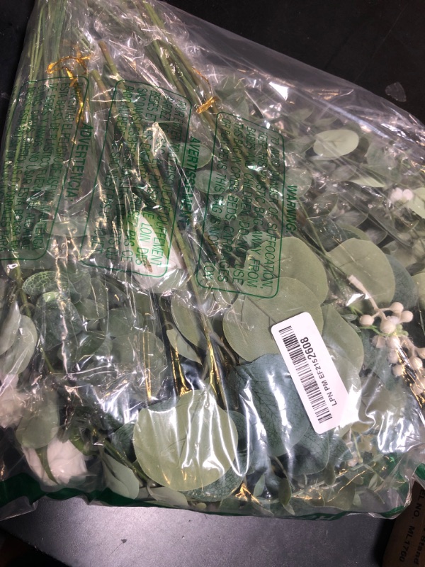 Photo 1 of 110 Pcs 7 Kinds Mixed Artificial Eucalyptus Stems and Faux Flowers,Fake Silver Dollar Eucalyptus Leaves Stems Bulk Real Touch Leaf Branches for DIY Bouquets Floral Arrangement Wedding Home Decor
