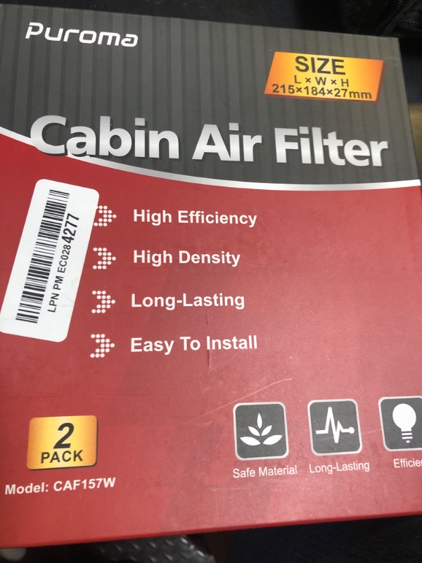 Photo 1 of Puroma Cabin Air Filter, Replacement for CP157, CF12157, Compatible with Subaru, Toyota Camry, RAV4, Highlander, Corolla, Sienna, Pruis, Venza and Avalon, Lexus, Mazda