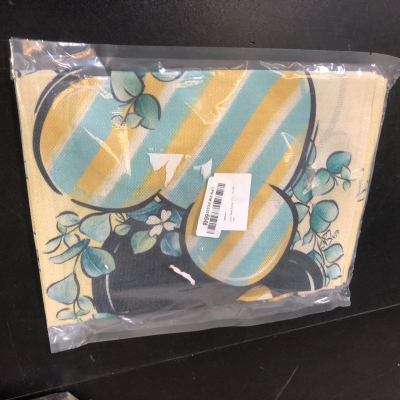 Photo 1 of Croar Spring Summer Table Runner, Eucalyptus Leaves Yellow Teal Stripes Kitchen Dining Table Decoration, Daisy Seasonal Burlap Indoor Outdoor Home Decor Party Supply 13 x 108 Inches