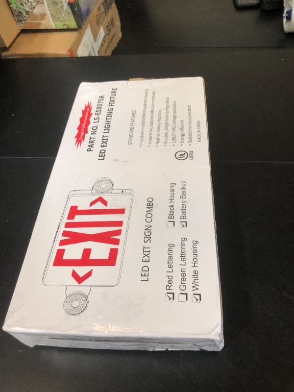 Photo 1 of OSTEK Red LED Exit Sign with Emergency Lights?Two LED Adjustable Head Emergency Exit Lights with Battery Backup, Dual LED Lamp ABS Fire Resistance UL-Listed 120-277V