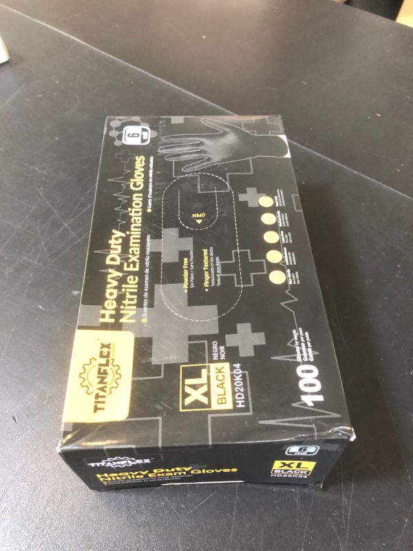Photo 1 of TitanFlex Disposable Nitrile Exam Gloves, 6-mil, Black, XL 100-ct Box, Heavy Duty, for Cooking, Mechanics, Latex Free, Food Safe Rubber for Food Prep