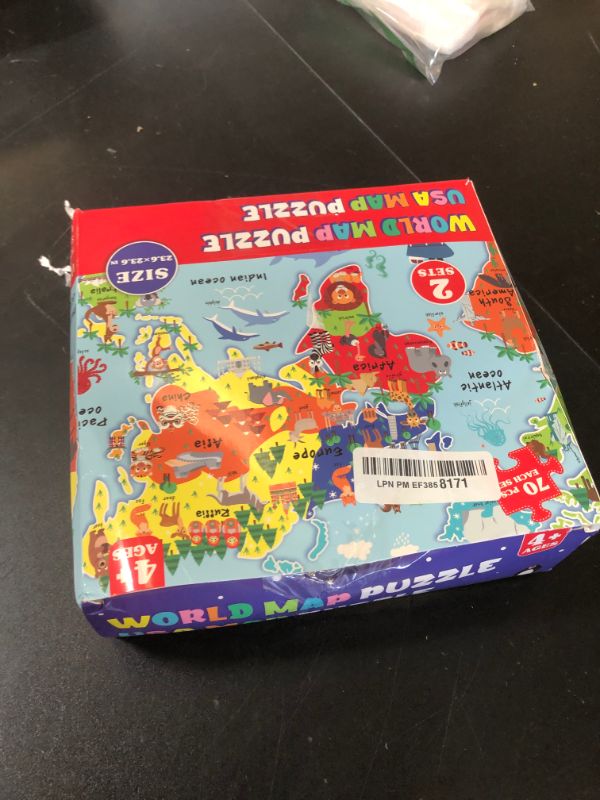 Photo 1 of 2 Sets Floor Puzzles World and United States Map Puzzles with Poster World and US Geography Jumbo Round Puzzle for Kids 4-8 Geography Educational Learning Toys Christmas Birthday Gift 70 Pcs