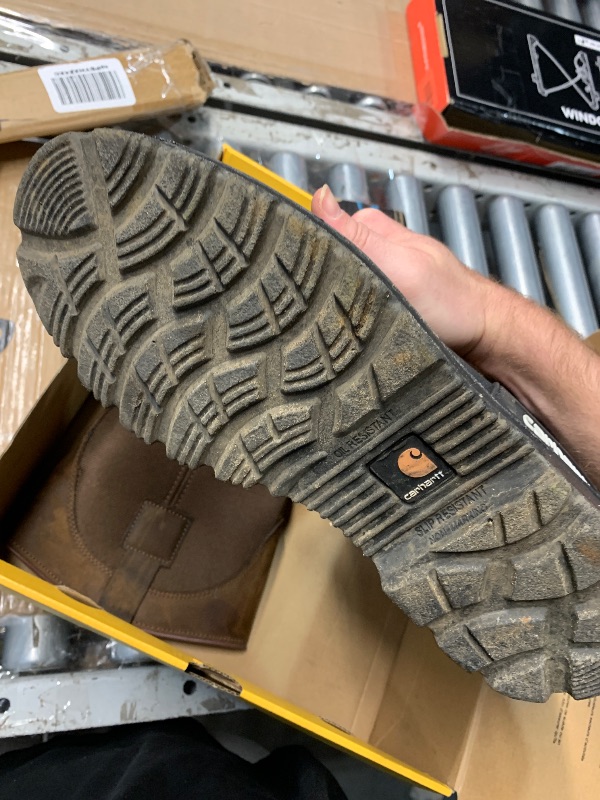 Photo 1 of (SIGNS OF USE) (FAIR) Carhartt Men's Heritage Waterproof Insulated 11" Steel Toe Wellington CMP1259 Mid Calf Boot, Brown/Black Leather, 12