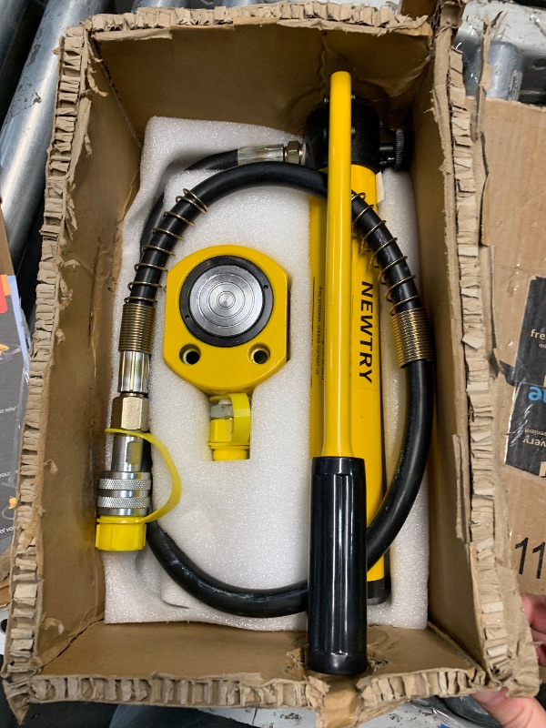 Photo 1 of (PARTS) (UNABLE TO TEST FULLY) NEWTRY 20T Low Profile Hydraulic Jack Porta Power Kit + CP-180 Manual Hydraulic Hand Pump, Industrial Mini Hydraulic Cylinder, Stroke 0.47”