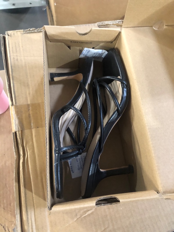 Photo 1 of (USED/FAIR) (8.5) (BAGGED) LAICIGO Women's Square Open Toe Flip Flops Stiletto Heels Strappy Thong Slide on Slingback Mules Sandals